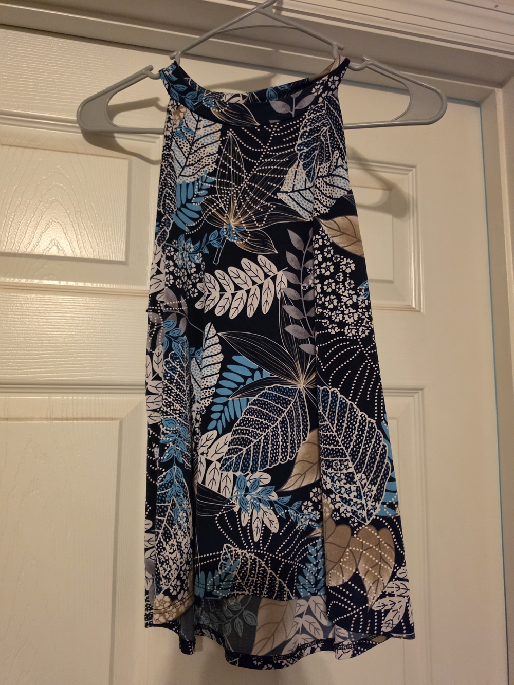 Sleeveless Navy Blue Tropical Print  Top